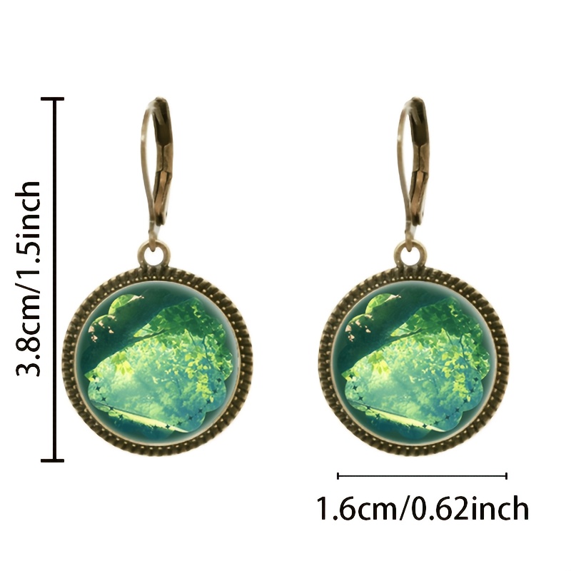 2pc Green Natural Scenery Pendant Earrings Set